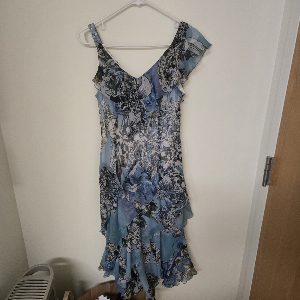 Dressbarn Blue Ruffle Sequin Fairy Midi Dress Size 12